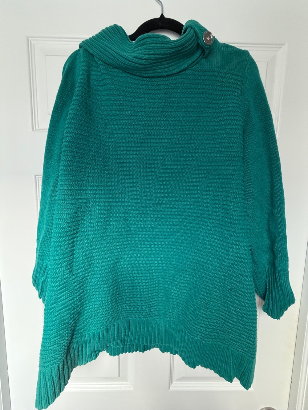 Jones New York Teal Ribbed Cowl Neck Sweater